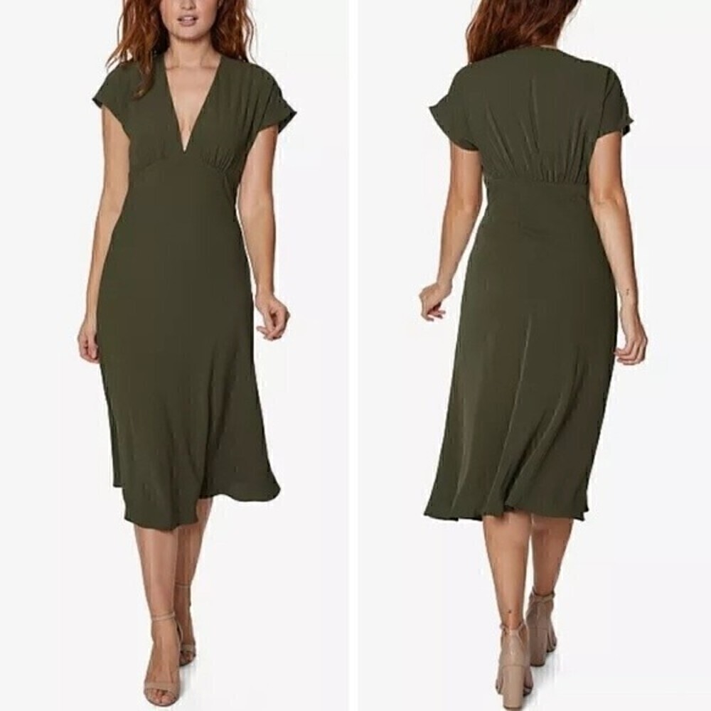 New! Sage Collective Satin Midi Empire Waist V Neck A-line Cocktail Party Dress